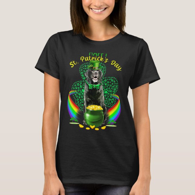 Camiseta Feliz Dia de São Patrício Black Lab Leprechaun Hat (Frente)