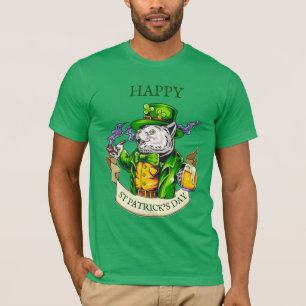 Camiseta Feliz Dia de São Patrício Cerveja Gato Irlandês En