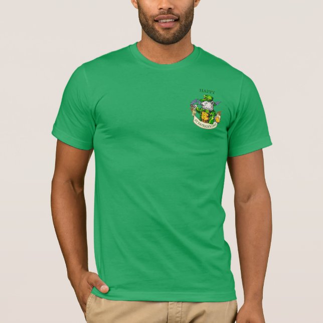 Camiseta Feliz Dia de São Patrício Cerveja Gato Irlandês En (Frente)