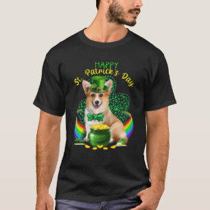 Camiseta Feliz Dia de São Patrício Cute Corgi Leprechaun