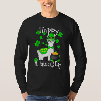 Camiseta Feliz Dia de São Patrício Cute Llama Irish Shamroc