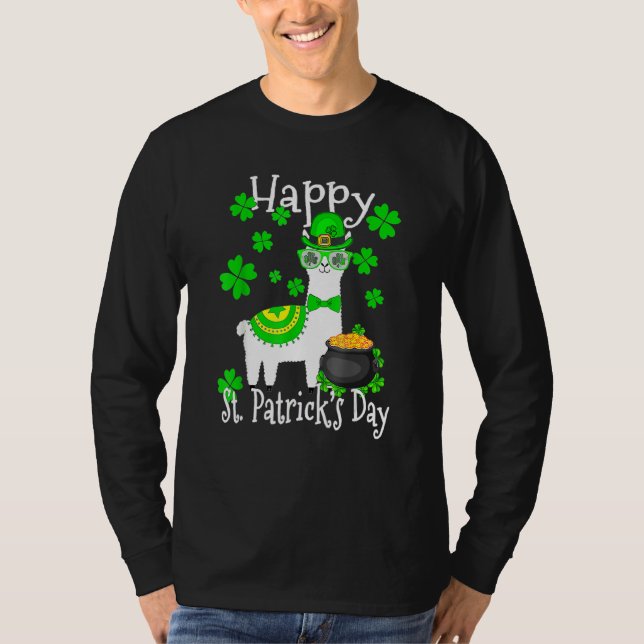 Camiseta Feliz Dia de São Patrício Cute Llama Irish Shamroc (Frente)