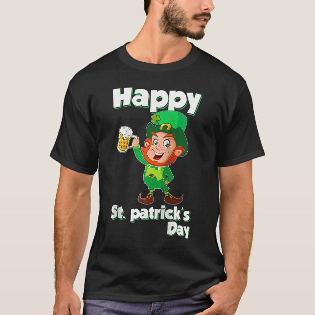 Camiseta Feliz Dia de São Patrício do Bebendo de Cerveja Le (Frente)