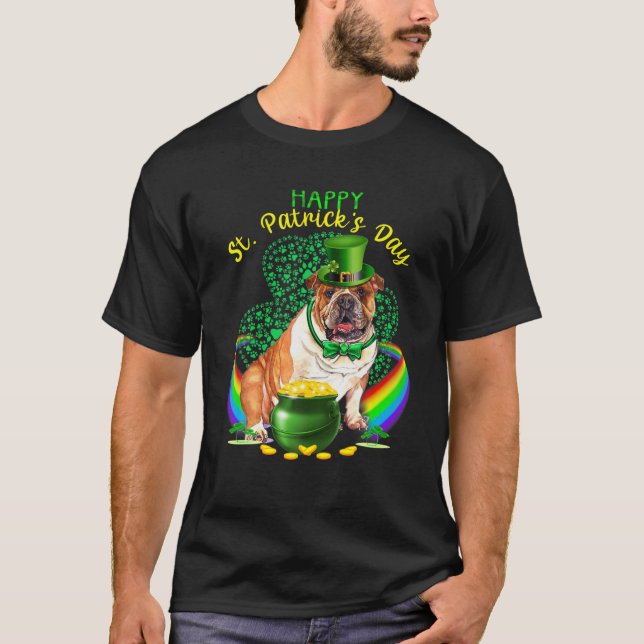 Camiseta Feliz Dia de São Patrício do Buldogue Leprechaun H (Frente)