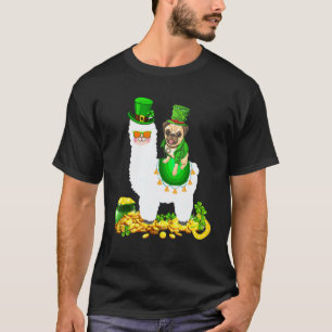Camiseta Feliz Dia de São Patrício Duende Pug Montando Lham