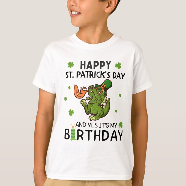 Camiseta Feliz Dia de São Patrício E Meu Aniversário T-Rex (Frente)