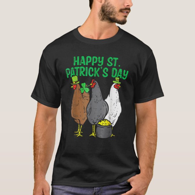 Camiseta Feliz Dia de São Patrício Galinha Engraçada Animai (Frente)