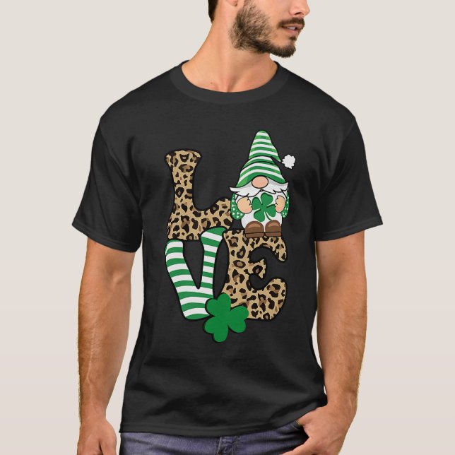 Camiseta Feliz Dia de São Patrício Gnome Gráfico LOVE Leopa (Frente)