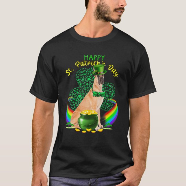 Camiseta Feliz Dia de São Patrício, Grande Dane Leprechaun  (Frente)