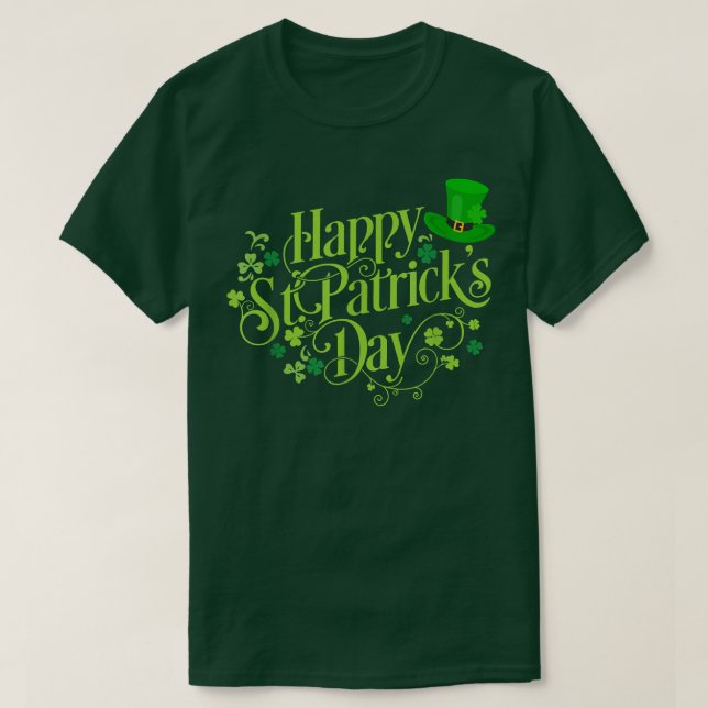 Camiseta Feliz Dia de São Patrício Irlandês Feriado Shamroc (Frente do Design)