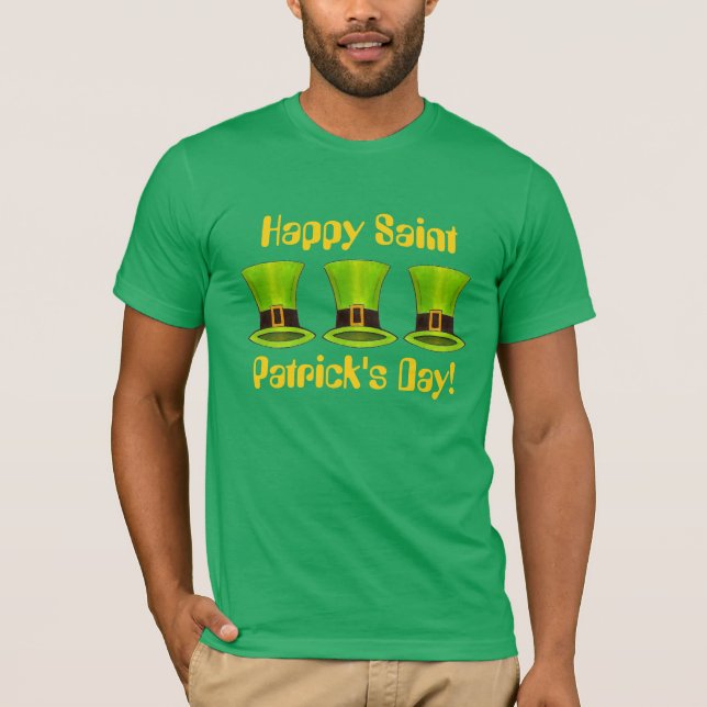 Camiseta Feliz Dia de São Patrício Leprechaun Tophat (Frente)