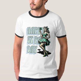 Camiseta Feliz Dia de São Patrício Pinup Girl com Shamrock