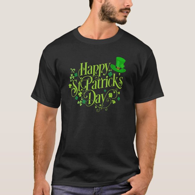 Camiseta Feliz Dia de São Patrício Shamrock Irish Go Lucky (Frente)