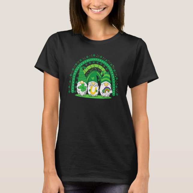 Camiseta Feliz Dia de São Patrício Três Gnomos Shamrock Rai (Frente)