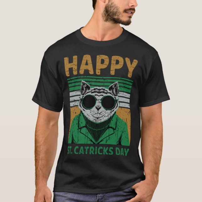 Camiseta Feliz Dia de St Catricks Humor de Gato St. Patrick (Frente)