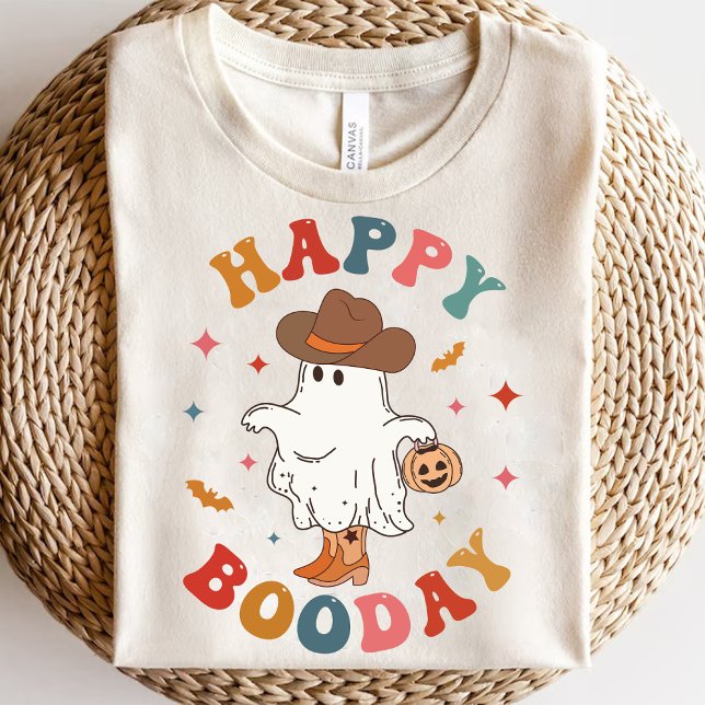 Camiseta Feliz Dia do Boo Engraçado Groovy Cowgirl Hallowee (Happy Boo Day Funny Groovy Cowgirl Halloween T-Shirt)