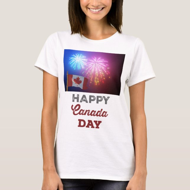 Camiseta Feliz Dia do Canadá Sinalizador e Fireworks (Frente)