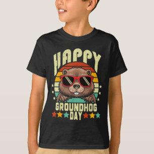 Camiseta Feliz Dia do Groundhog 2025 Funny Marmota Retro Am