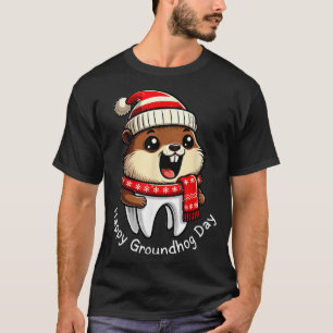 Camiseta Feliz Dia do Groundhog Vibrações Dentárias Fofas D