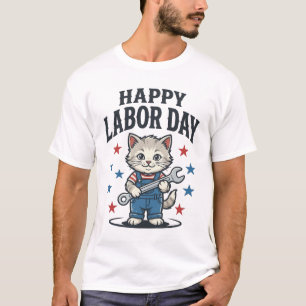Camiseta Feliz Dia do Trabalhador Gato Patriota Desenho Vin