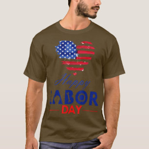 Camiseta Feliz Dia do Trabalho EUA Bandeira Heart Holiday E