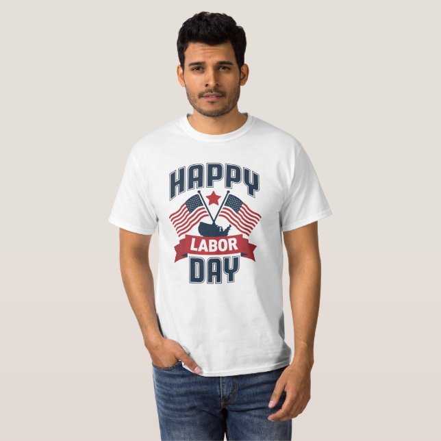 Camiseta Feliz Dia do Trabalho para Mulheres USA Bandeira T (Frente Completa)