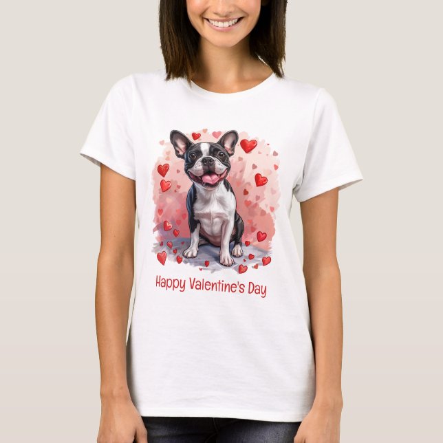 Camiseta Feliz Dia dos Namorados Boston Terrier Dog (Frente)