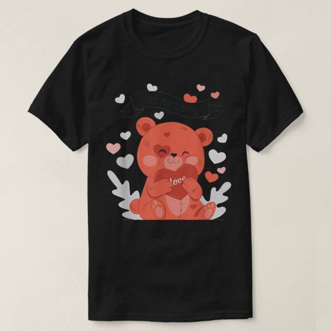 Camiseta Feliz Dia dos Namorados com um lindo urso doce amo (Frente do Design)