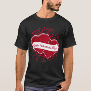 Camiseta Feliz dia dos namorados! Corações vermelhos