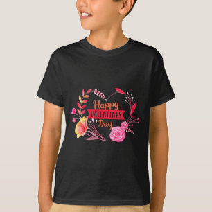 Camiseta Feliz Dia dos Namorados Feminino Coração Floral V-