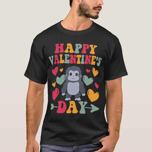 Camiseta Feliz Dia dos Namorados Gorilla Heart Groovy (Frente)