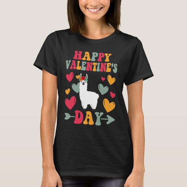 Camiseta Feliz Dia dos Namorados Llama Heart Love Groovy (Frente)