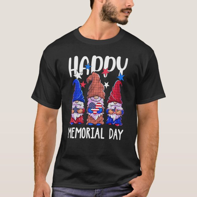 Camiseta Feliz Dia Memorial Gnomo Usa Bandeira Patriota Ame (Frente)