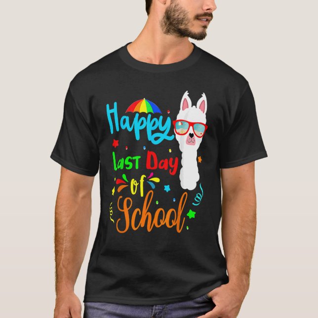 Camiseta Feliz Dia Passado Da Escola Alpaca Llama Com Sol (Frente)