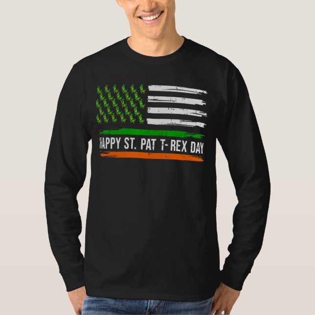 Camiseta Feliz Dia St Pat Trex  Bandeira Rex Dinossauro Lep (Frente)