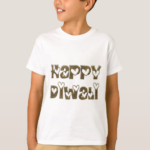 Camiseta Feliz Diwali saudando tipografia de corações bonit