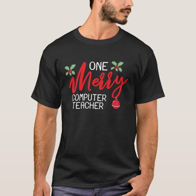 Camiseta Feliz do Dia de Natal do Professor de Computação (Frente)