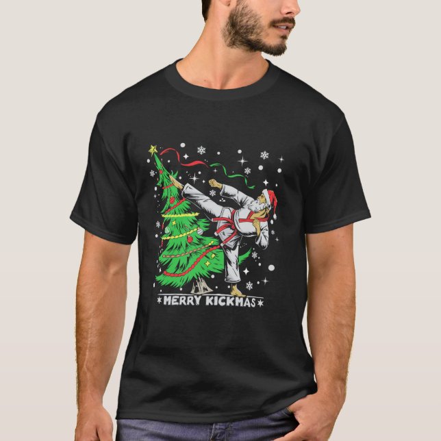 Camiseta Feliz do Kickmas Papais noeis Taekwondo Árvore de  (Frente)