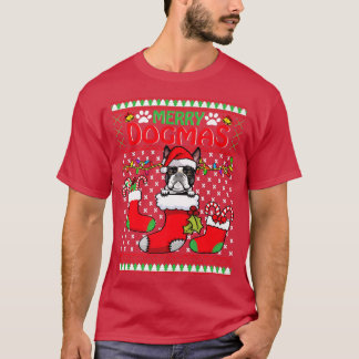 Camiseta Feliz Dogmas Boston Terrier Dog Feliz Natal
