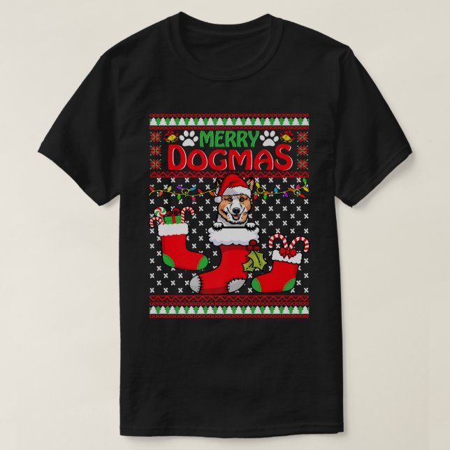 Camiseta Feliz Dogmas Pembroke Welsh Corgi Dog Ugly Christm (Frente do Design)