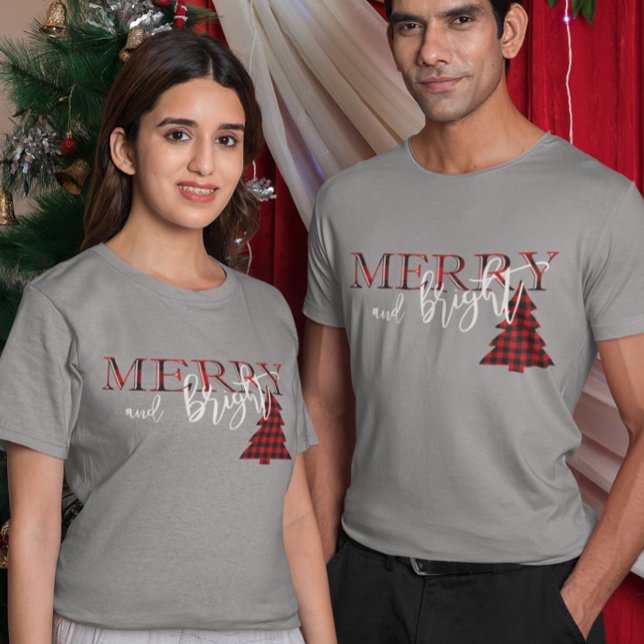 Camiseta Feliz E Árvore De Xadrez Vermelha Brilhante (Criador carregado)