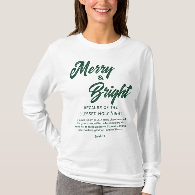 Camiseta Feliz e Bright Christmas Green Script (Frente)