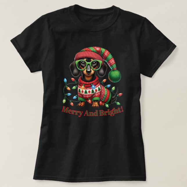 Camiseta Feliz e Bright Dachshund (Frente do Design)