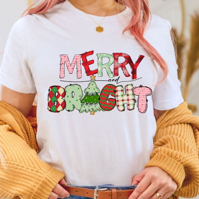 Camiseta Feliz e Bright Red Christmas (merry and bright Family holiday merry Christmas T-Shirt)