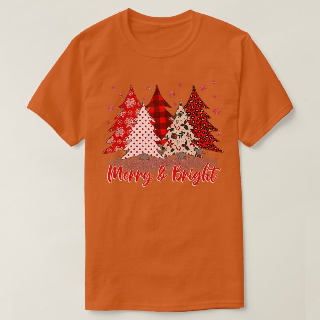 Camiseta Feliz e Bright Red Christmas Lights Tree Family (Frente do Design)