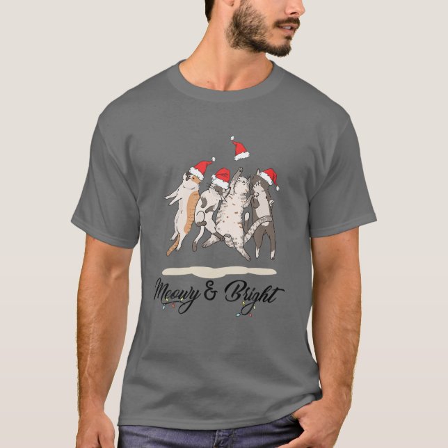 Camiseta Feliz E Brilhante Gato De Natal Pajama Me Matou (Frente)