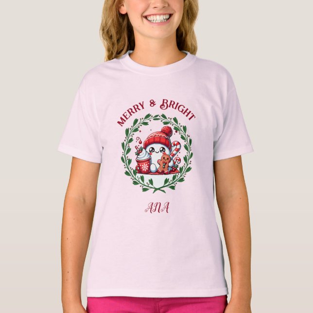 Camiseta Feliz e brilhante T-Shirt de Natal Moderno (Frente)