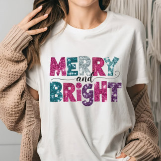Camiseta Feliz e Brilhante Víblias de Natal rosa