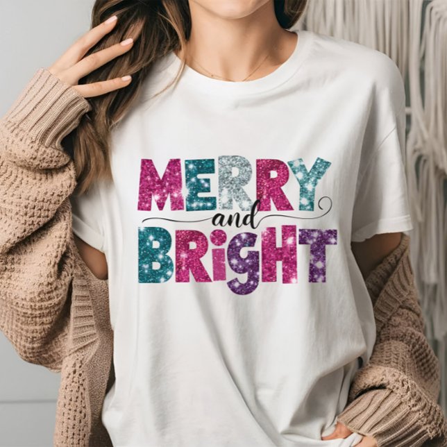 Camiseta Feliz e Brilhante Víblias de Natal rosa (Criador carregado)