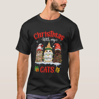 Camiseta Feliz e brilho com gatos de Natal com meus gatos